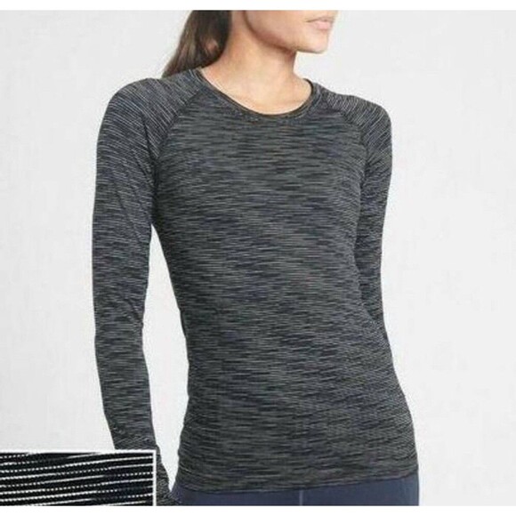 Athleta Momentum Spacedye Top Size XL Black Long Sleeve Thumbholes Seamless - Picture 1 of 9